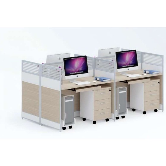 meja kerja 2 orang  dengan partisi (cubicle panel).