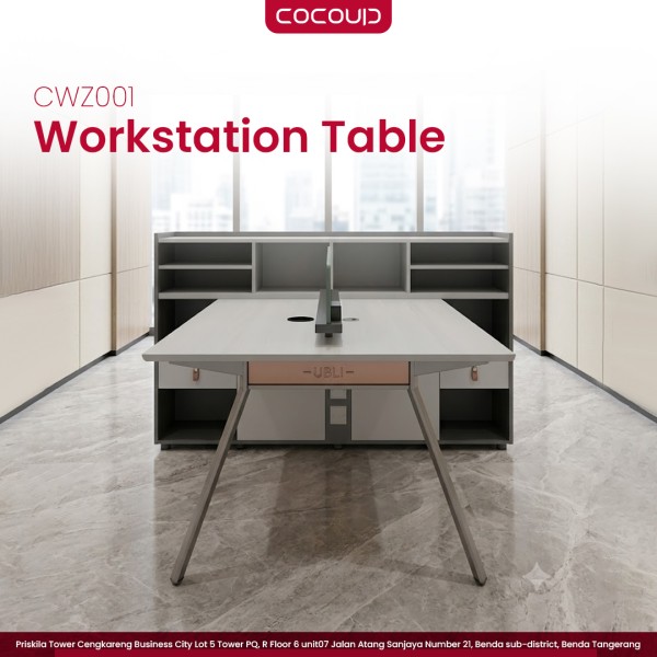 2-Person Workstation CWZ001 (1.59m) – Office Workstation with Side Cabinet