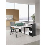 meja kerja dua orang berhadapan yang dilengkapi high cabinet