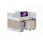 meja kerja 2 orang  dengan partisi (cubicle panel).