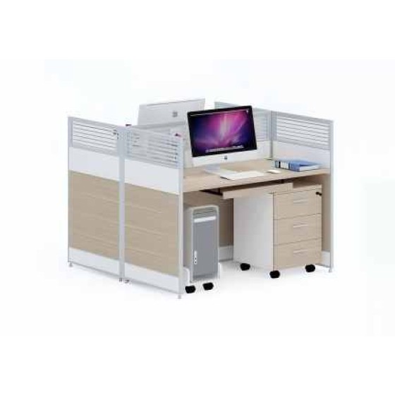 meja kerja 2 orang  dengan partisi (cubicle panel).