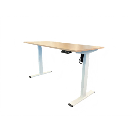 Meja kerja single  dengan fitur naik-turun  (height-adjustable desk).